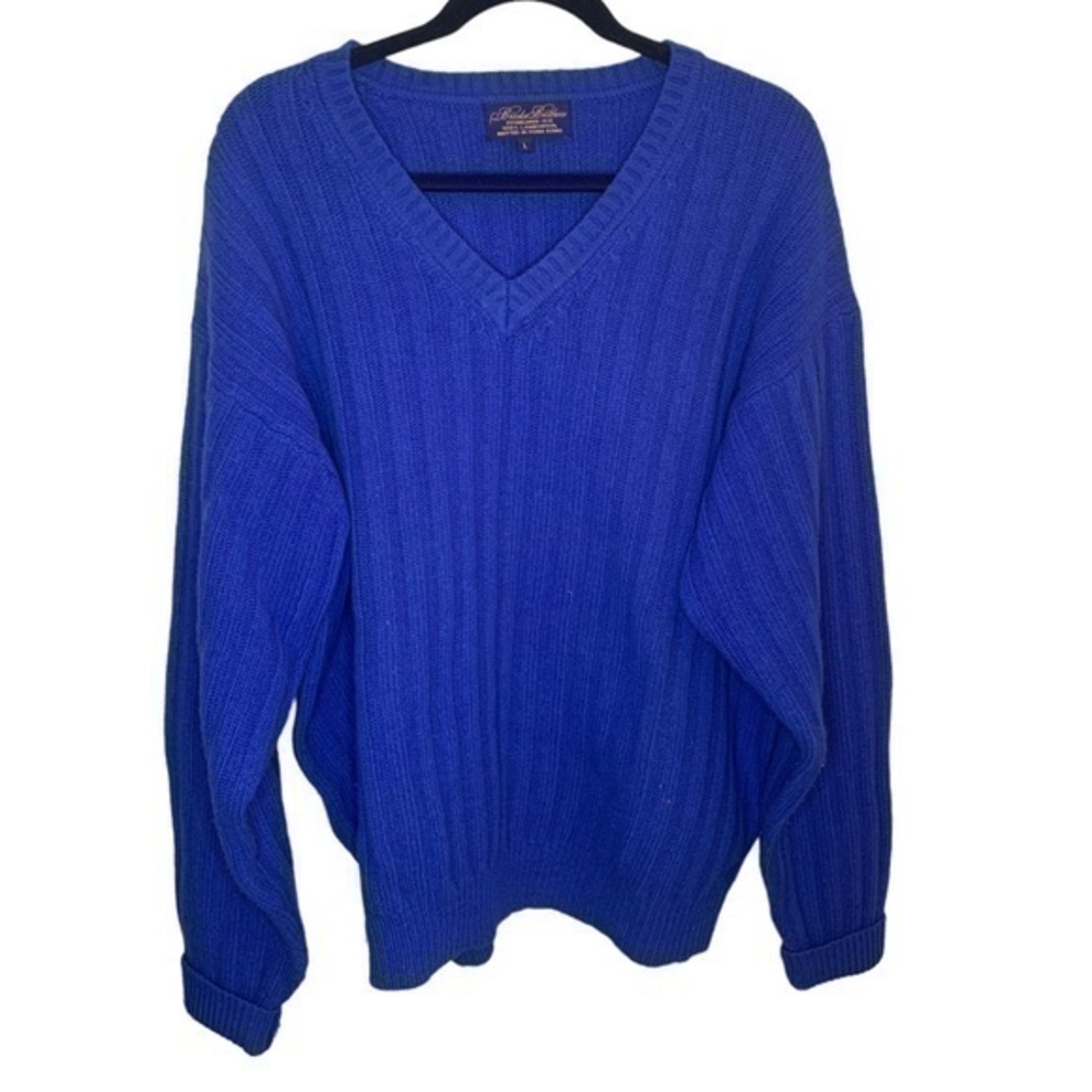 Brooks Brothers V Neck Knit Lambs Wool Sweater Size Large